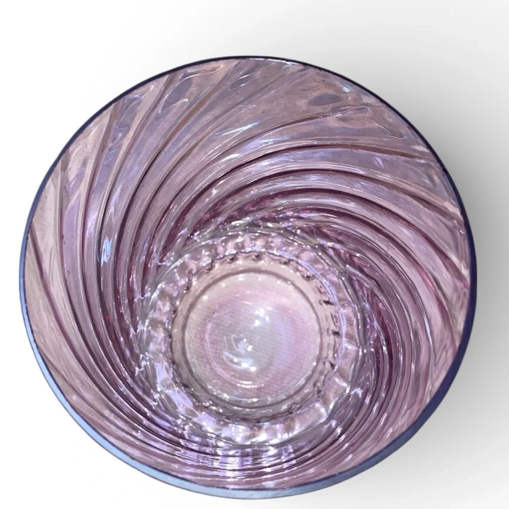 IRIDESCENT GLASS VASE Diagonal Spiral Ribbing Carnival Style Finish 4”x6”PUR/PNK